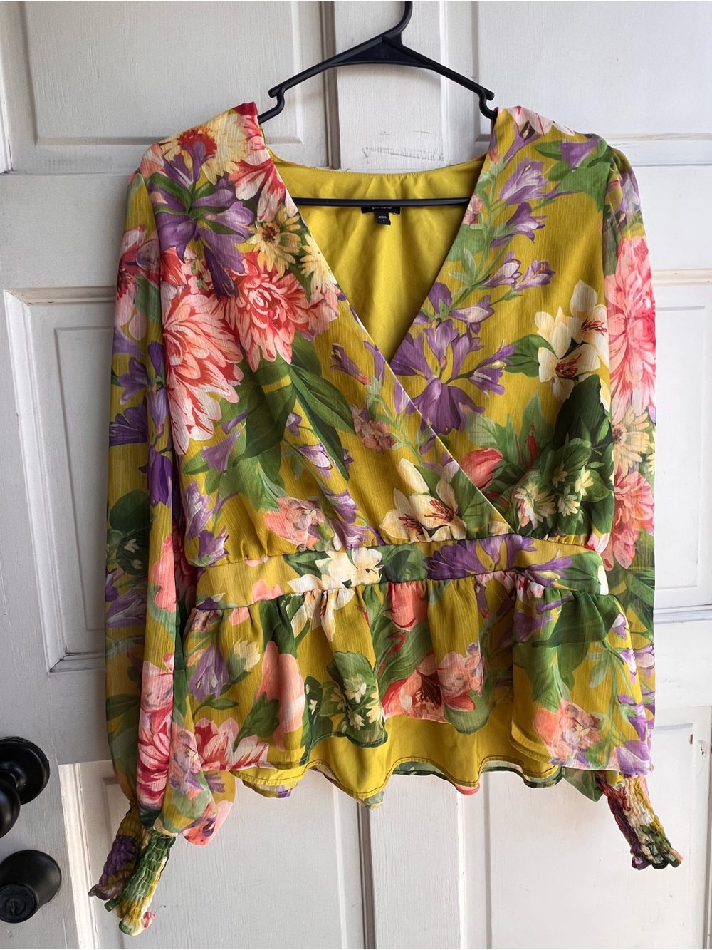Express Floral Wrap Peplum Blouse - Yellow